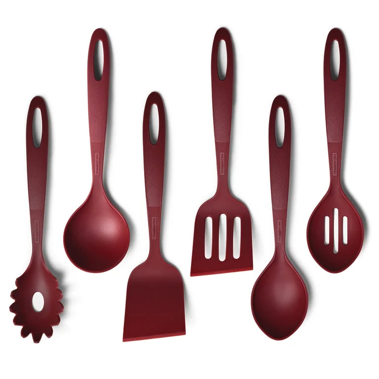 Juego de utensilios de cocina antiadherentes de cerámica Tramontina Ceramaware de 20 piezas, color vino.