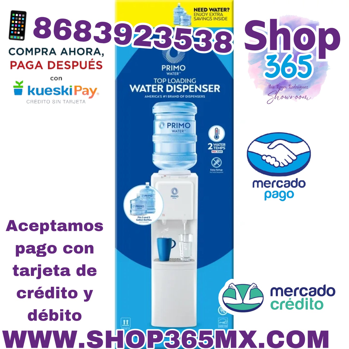 Dispensador de agua Primo®, carga superior, 36" de altura, temperatura fría y caliente, blanco, 3 o 5 galones, modelo 601275