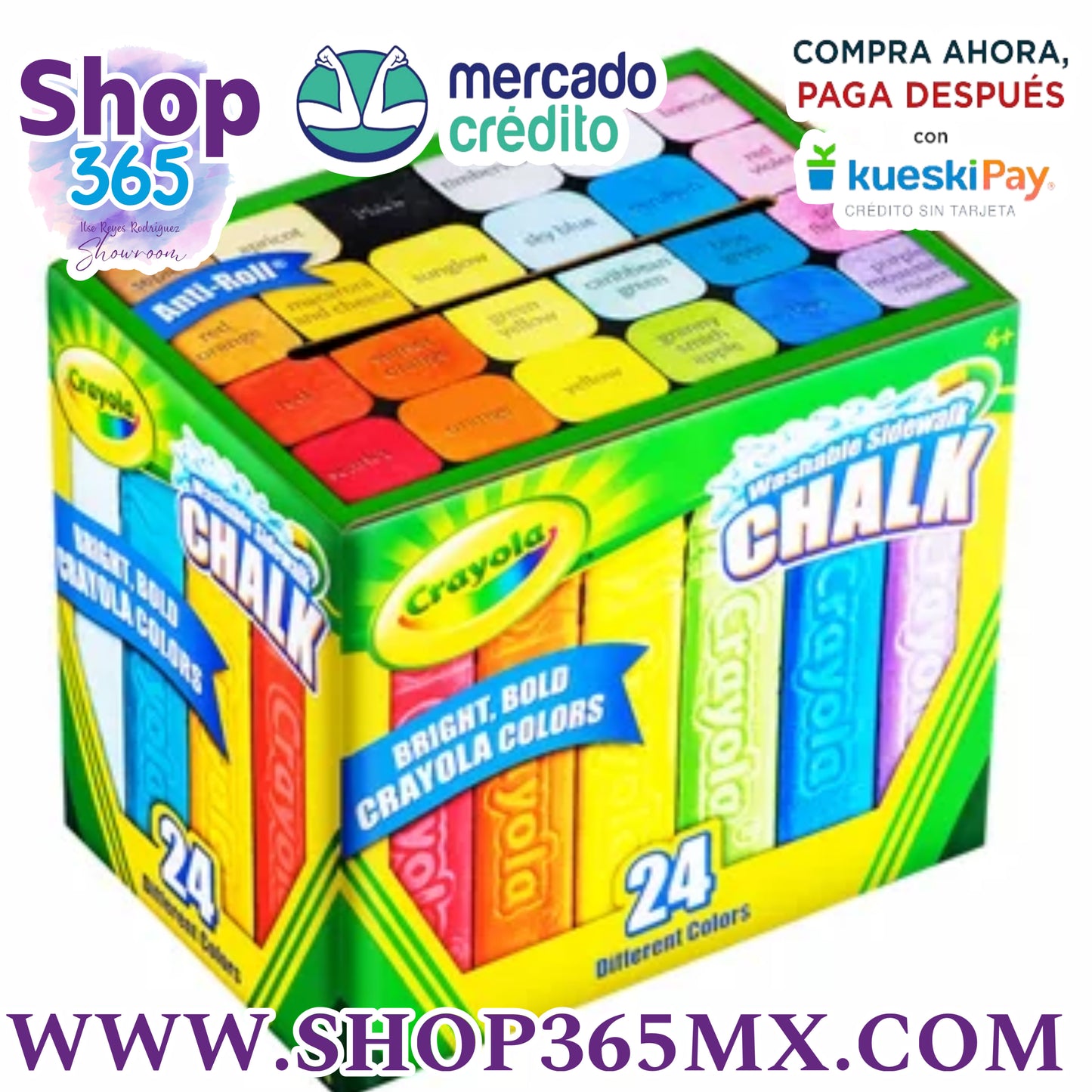 Crayola Tiza lavable para aceras en varios colores, 24 unidades