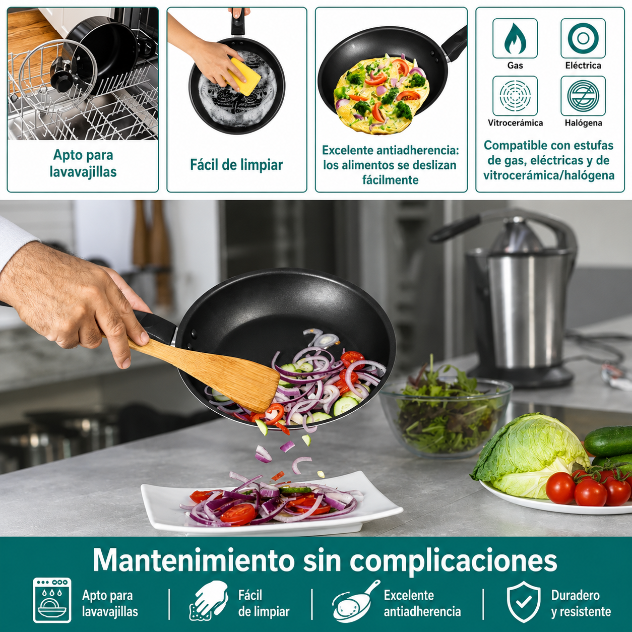 Mainstays Juego de utensilios de cocina antiadherentes de 7 piezas, color negro
