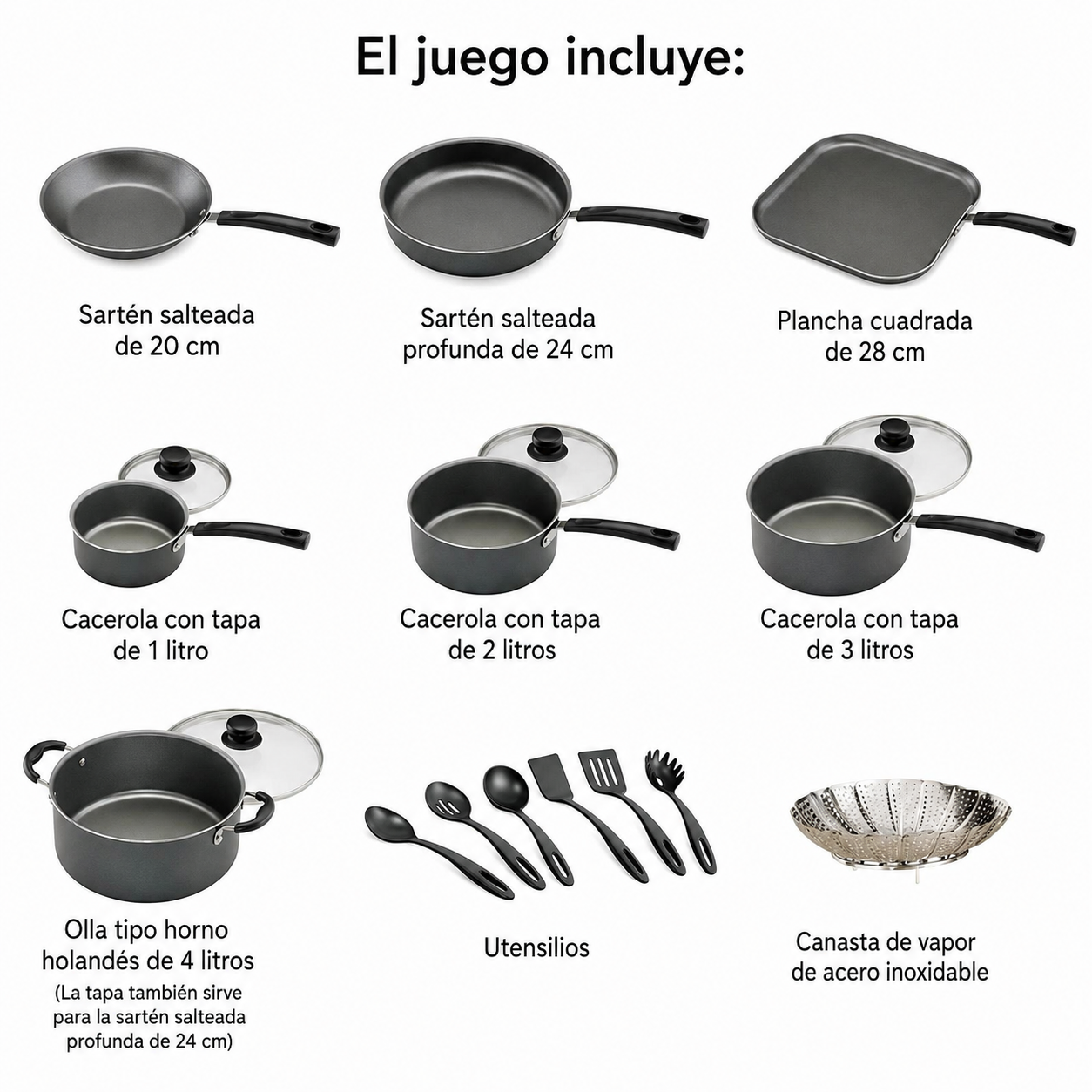 Juego de utensilios de cocina antiadherentes Tramontina Primaware de 18 piezas, negro