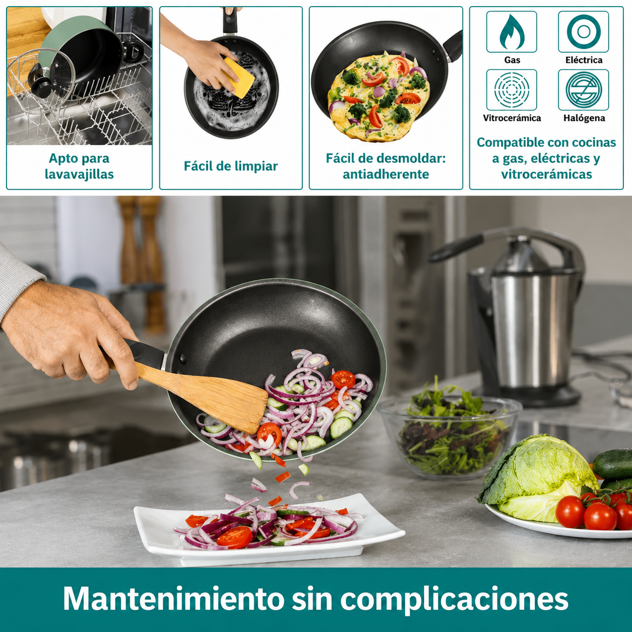 Mainstays Juego de Ollas y Sartenes de Aluminio Antiadherentes de 7 Piezas, Verde