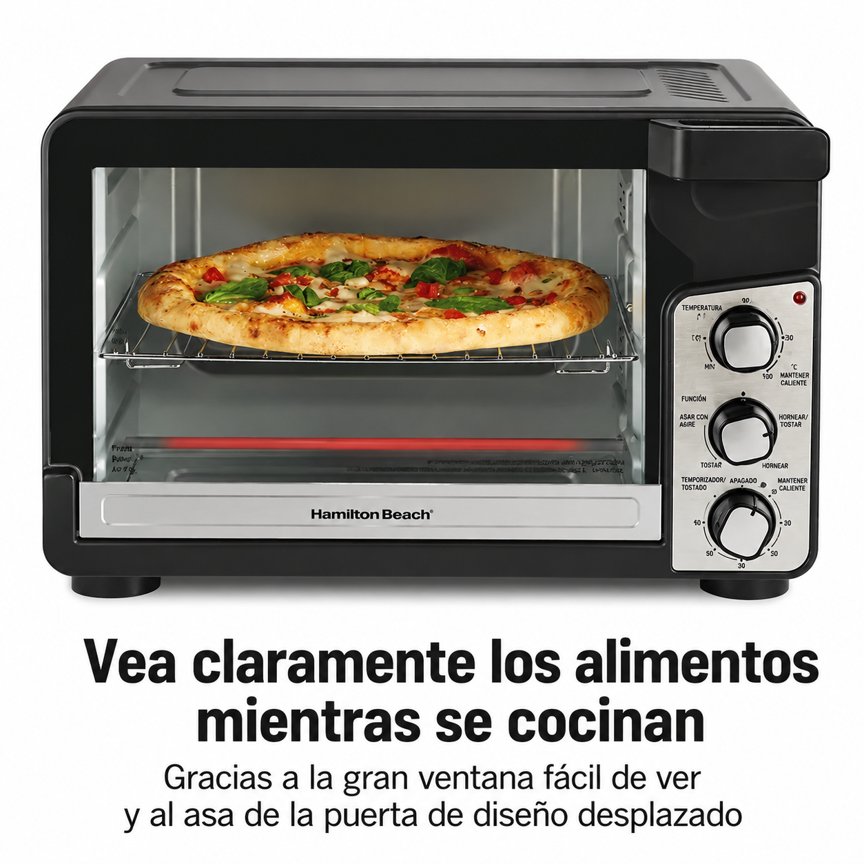 Hamilton Beach Easy View XL Horno Tostador con Freidora de Aire con Sure-crisp, 1750W, Capacidad para 6 Rebanadas, 31460