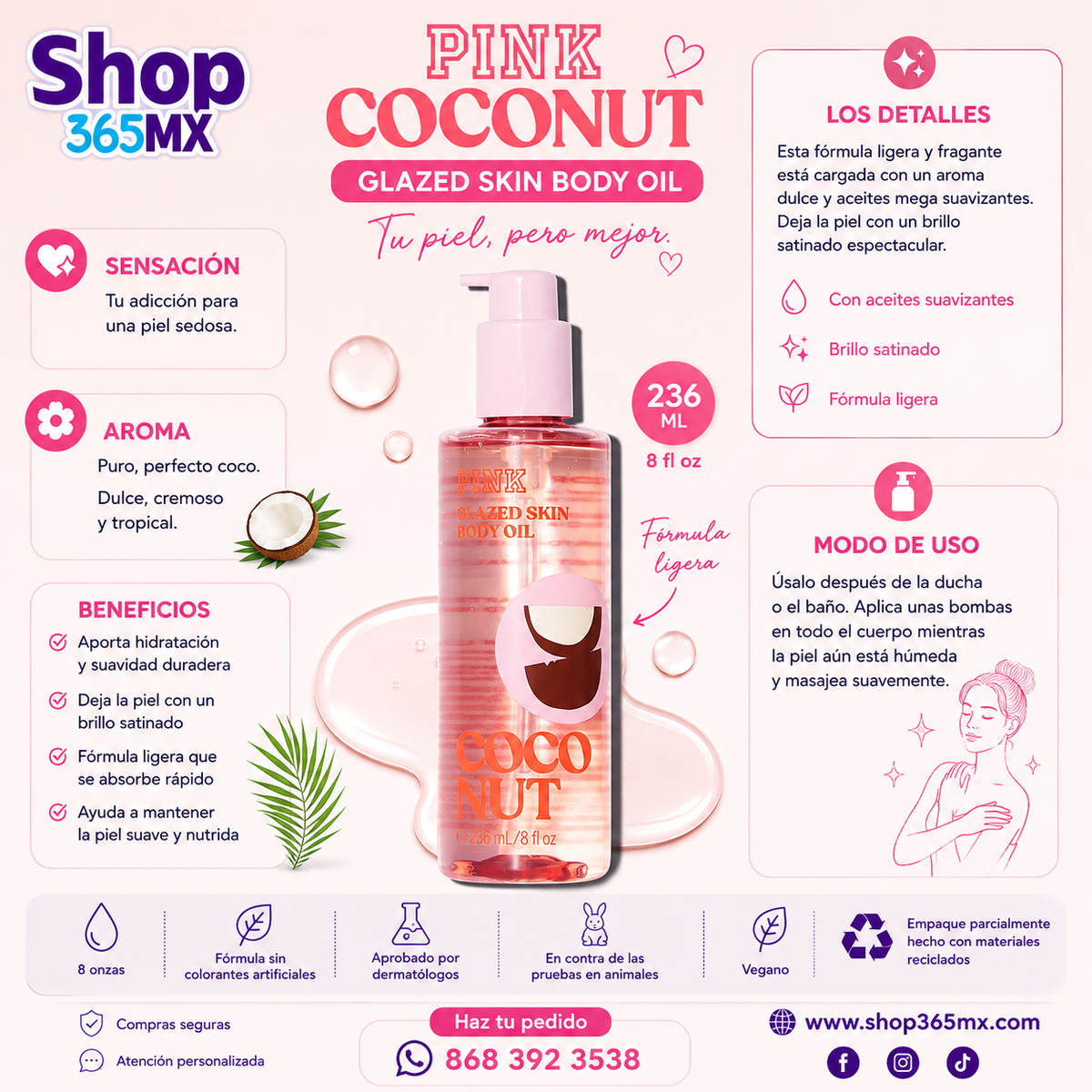 Pink Glazed Skin Body Oil Coconut