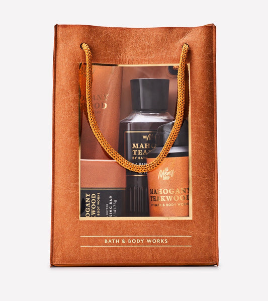 Bath & Body Works Mahogany Teakwood Gift Set – Set de Regalo para Hombre 4 Piezas