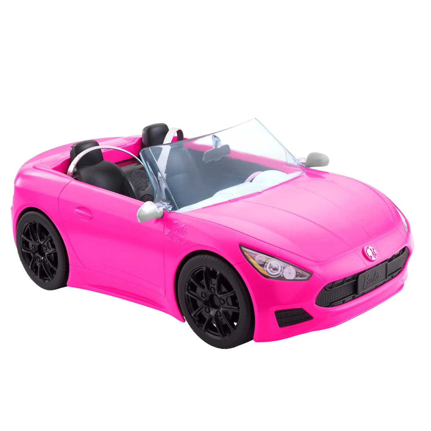 Barbie Auto de Juguete Convertible Rosa Brillante con Cinturones de Seguridad y Ruedas Giratorias (para 2 Muñecas), Juguete para 3 Años en Adelante