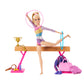Barbie Juego de Gimnasia con Muñeca Rubia, Barra de Equilibrio y Accesorios, a Partir de 3 Años