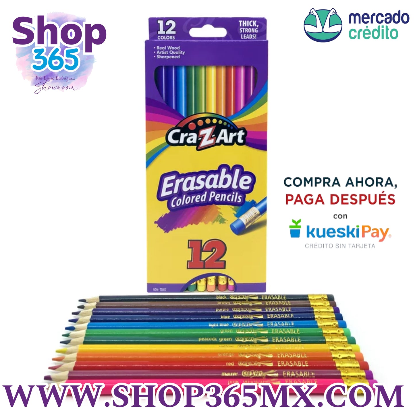 Cra-Z-Art Lápices de colores borrables, paquete de 12, para principiantes, niños y adultos, suministros para el regreso a la escuela