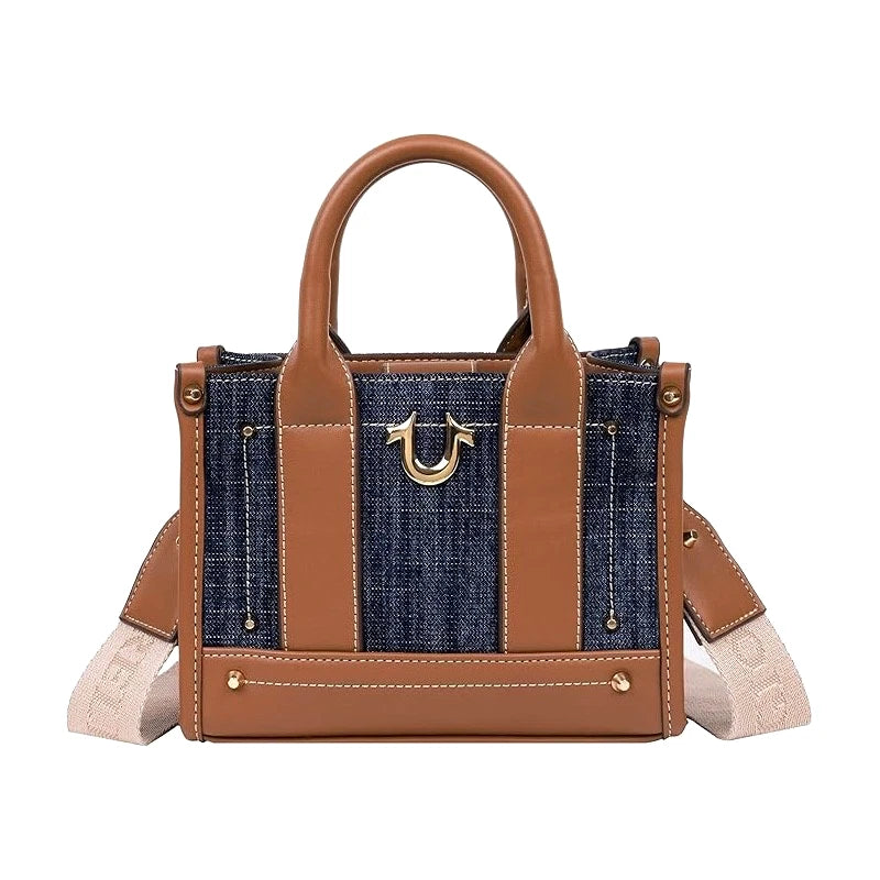 Minibolso Tote Crossbody True Religion de Mezclilla y Piel