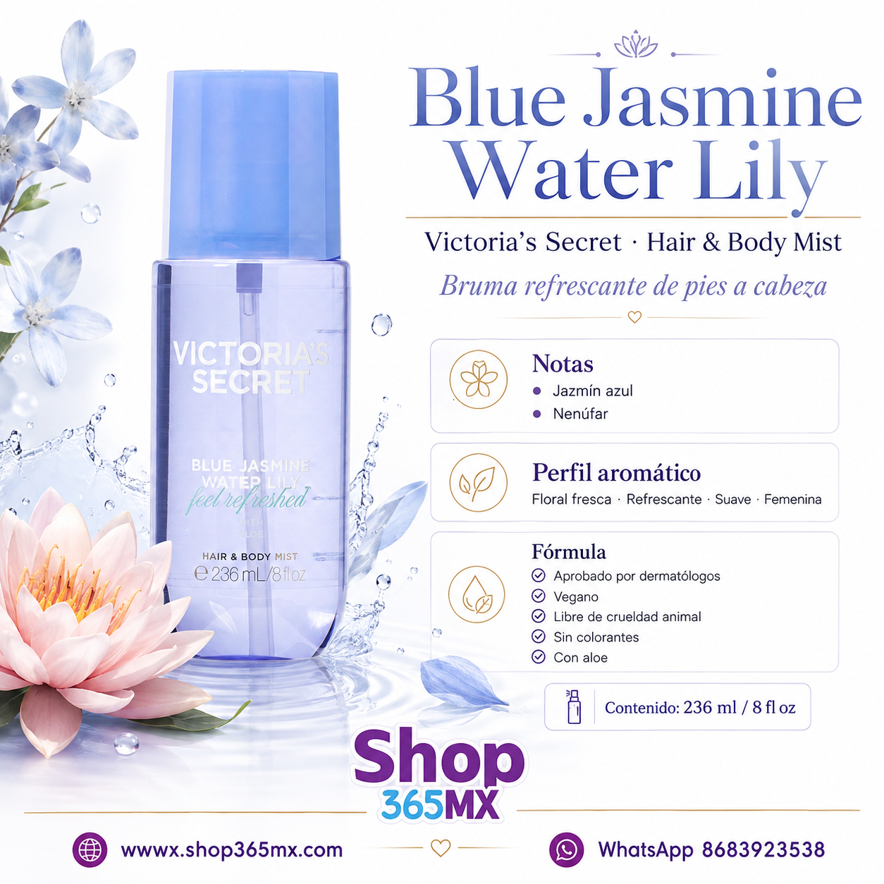 Blue Jasmine Water Lily Victoria’s Secret Hair & Body Mist 236 ml Original