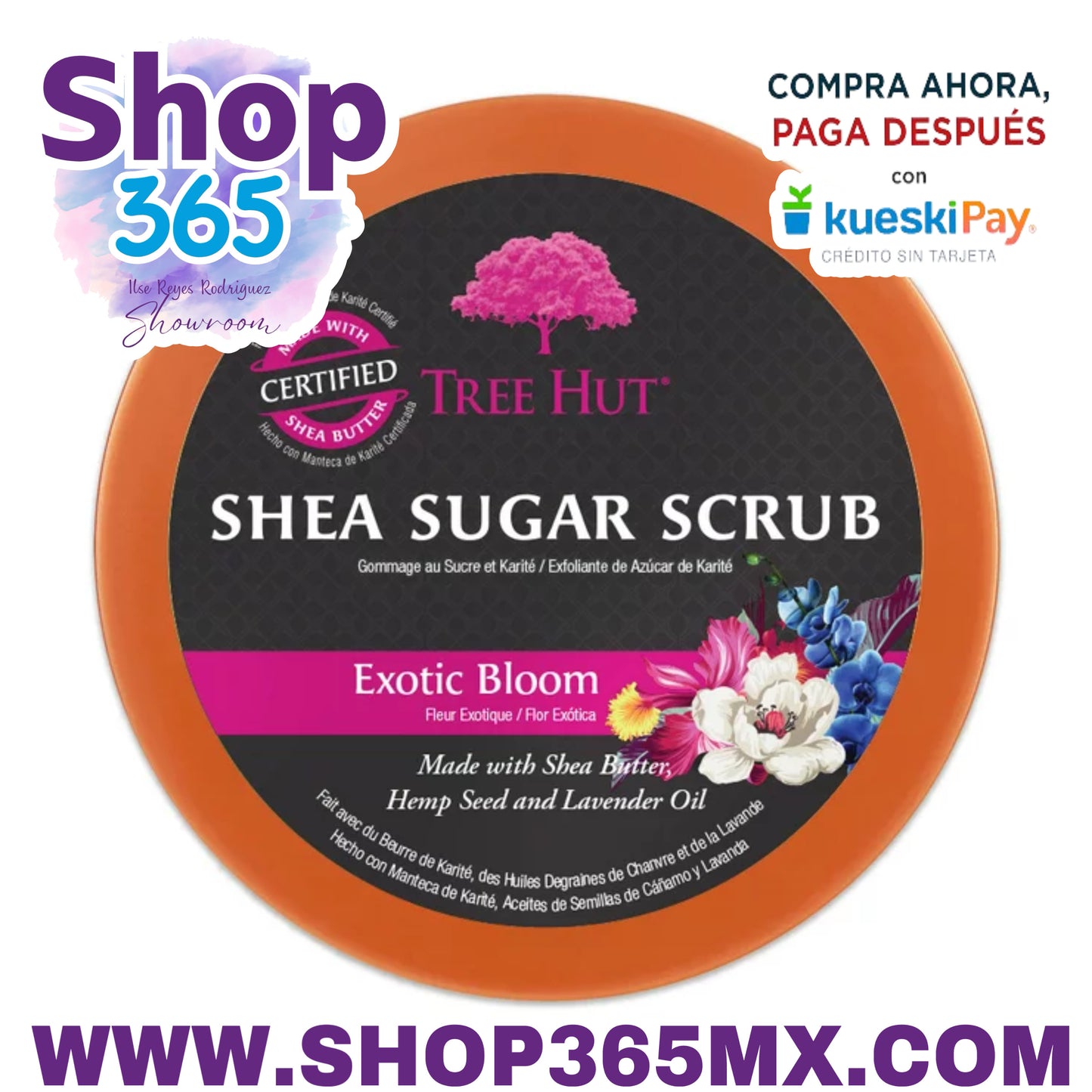 Tree Hut Exótica Flor de Karité Sugar Cuerpo Exfoliante E Hidratante Exfoliante, 18 oz.