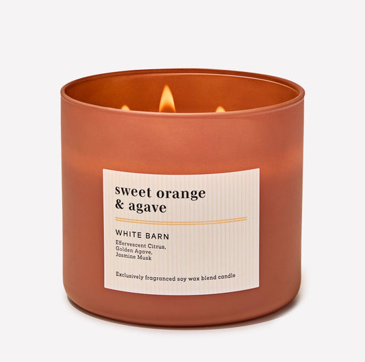 Vela Sweet Orange & Agave 3 Mechas Bath & Body Works White Barn – 14.5 oz / 411 g