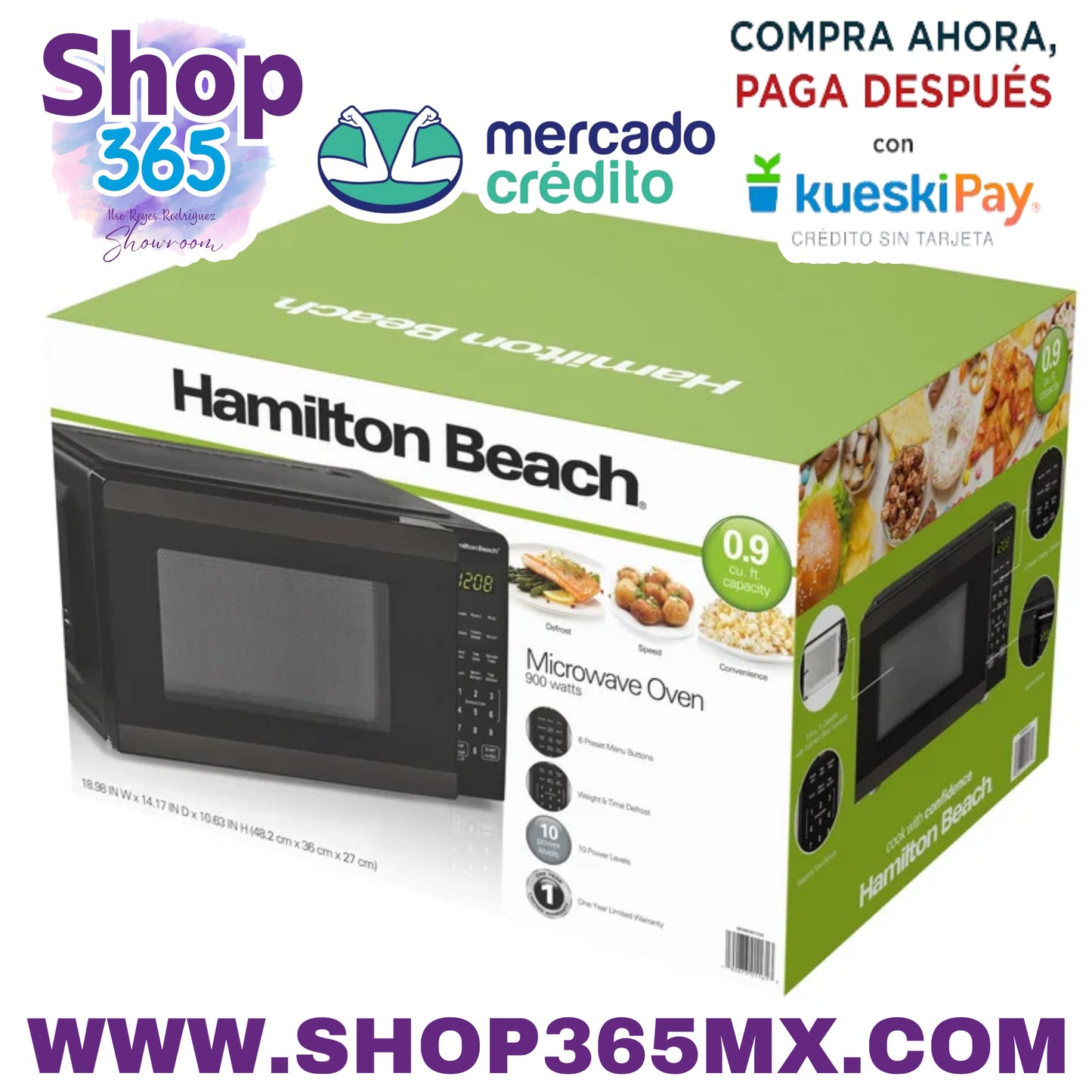 Horno microondas para encimera Hamilton Beach de 0,9 pies cúbicos, 900 vatios, acero inoxidable negro, nuevo