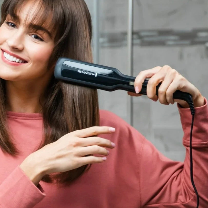 Plancha de pelo Remington de titanio de 1 3/4", tecnología antiestática, color negro