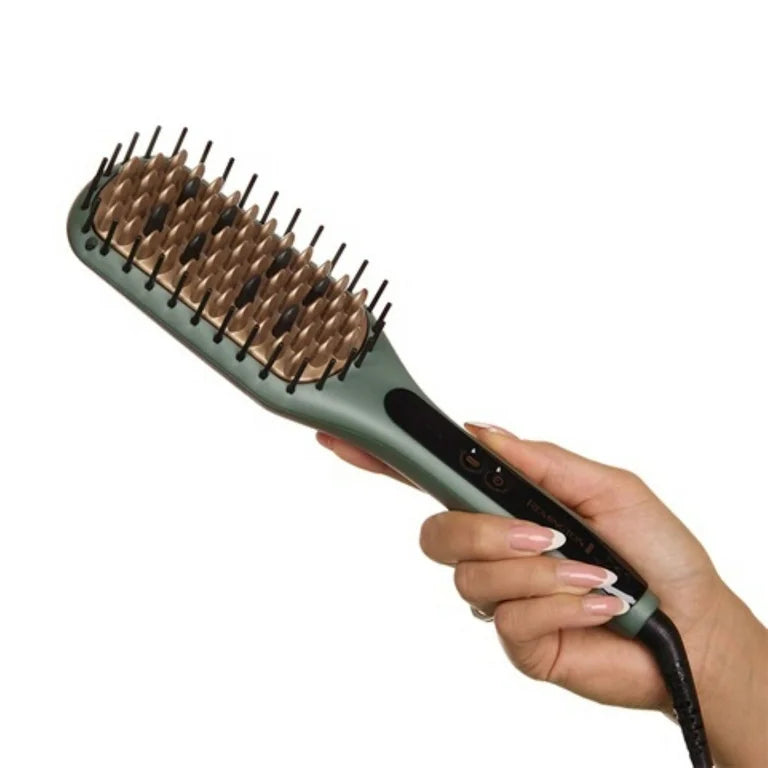 PR REMINGTON Botanicals™ Cepillo Alisador 2 en 1 para Mujer, Cerdas de Cerámica con Microacondicionadores de Origen Vegetal, Verde
