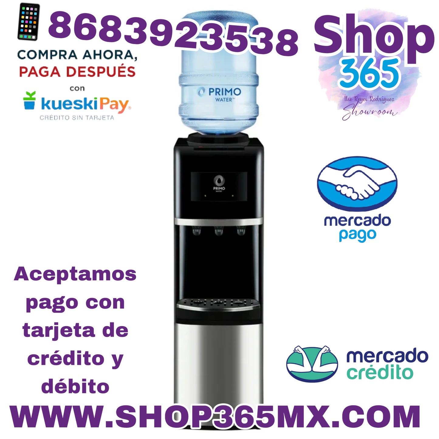 Primo Water Dispensador de agua de carga superior negro e inoxidable de 3 o 5 galones, modelo 900127