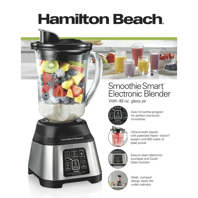 Hamilton Beach Licuadora Inteligente Tarro de Vidrio de 48 oz, 56202