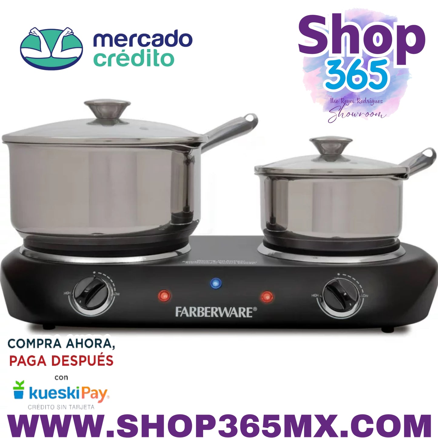 Farberware Royalty 1800 W Estufa eléctrica negra de doble quemador, 1 cada uno, producto ensamblado