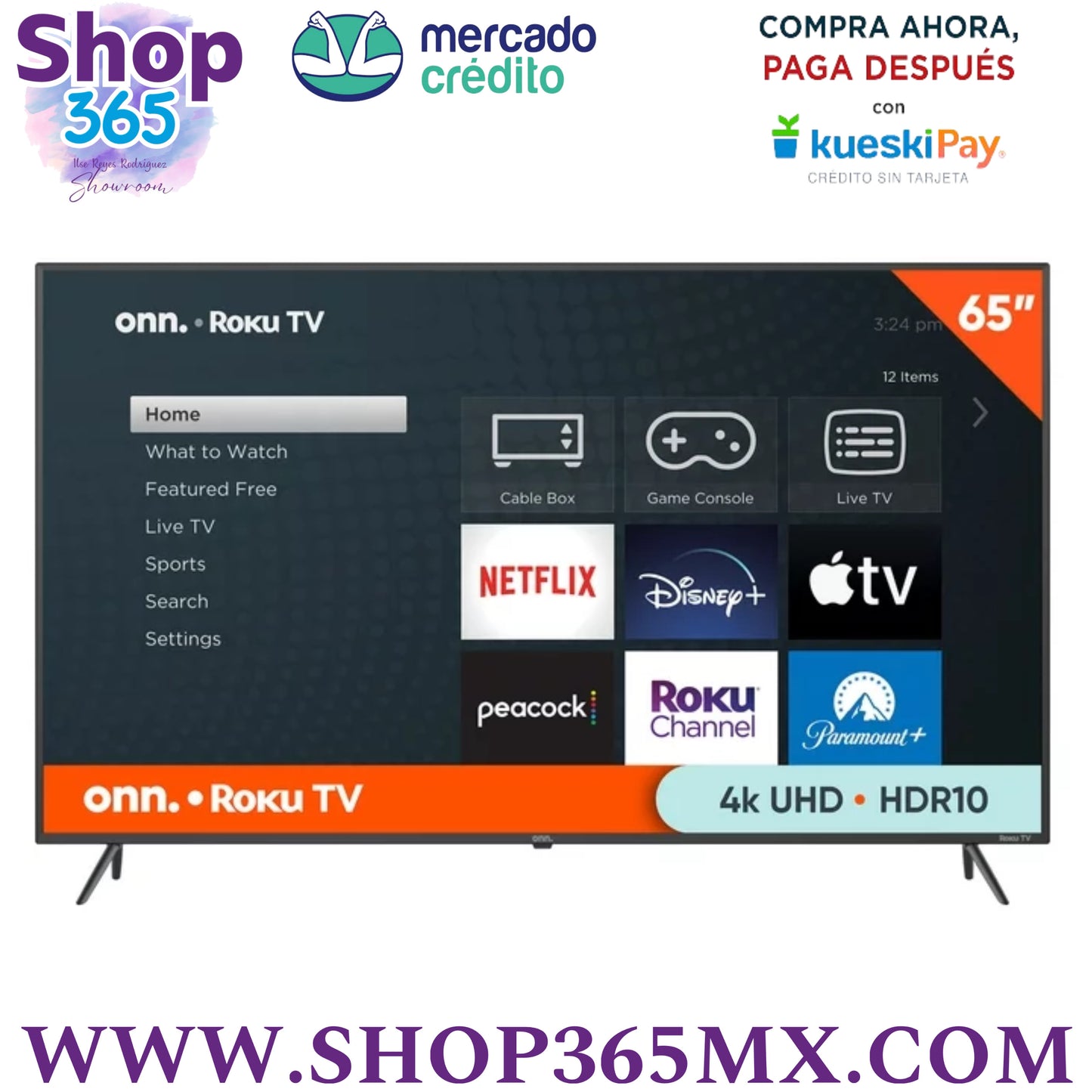 onn Televisor Inteligente 4K UHD (2160P) LED Roku de 65" con HDR (100012587)