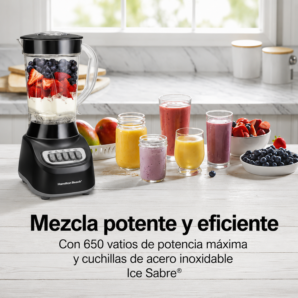 Hamilton Beach Licuadora de Batidos 48 oz. Tarro, 12 Funciones de Mezcla, Negro, 50180F