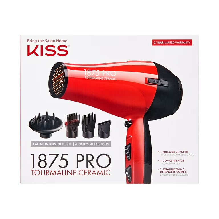 KISS Secadora de Cabello Edición de Peinado de Cerámica Turmalina Profesional de 1875 Watts, 5 Piezas