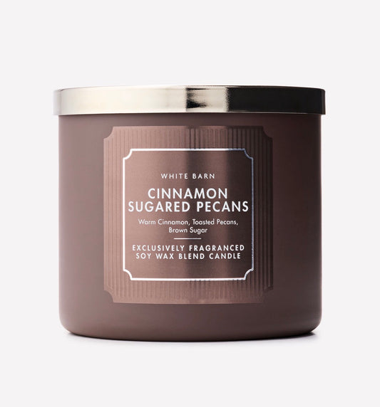 🕯️ Cinnamon Sugared Pecans Vela 3 Mechas Bath & Body Works White Barn 411 g