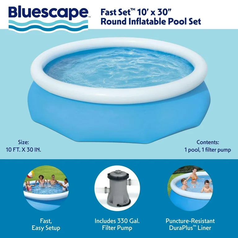 Bluescape Fast Set Juego de piscina sobre el suelo inflable redonda de 10' x 30" con lados blandos