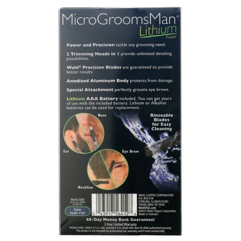Wahl Recortadora de Pelo con Detalle Facial y Corporal con Batería de Litio Microgroomsman para Hombre 5640-1101
