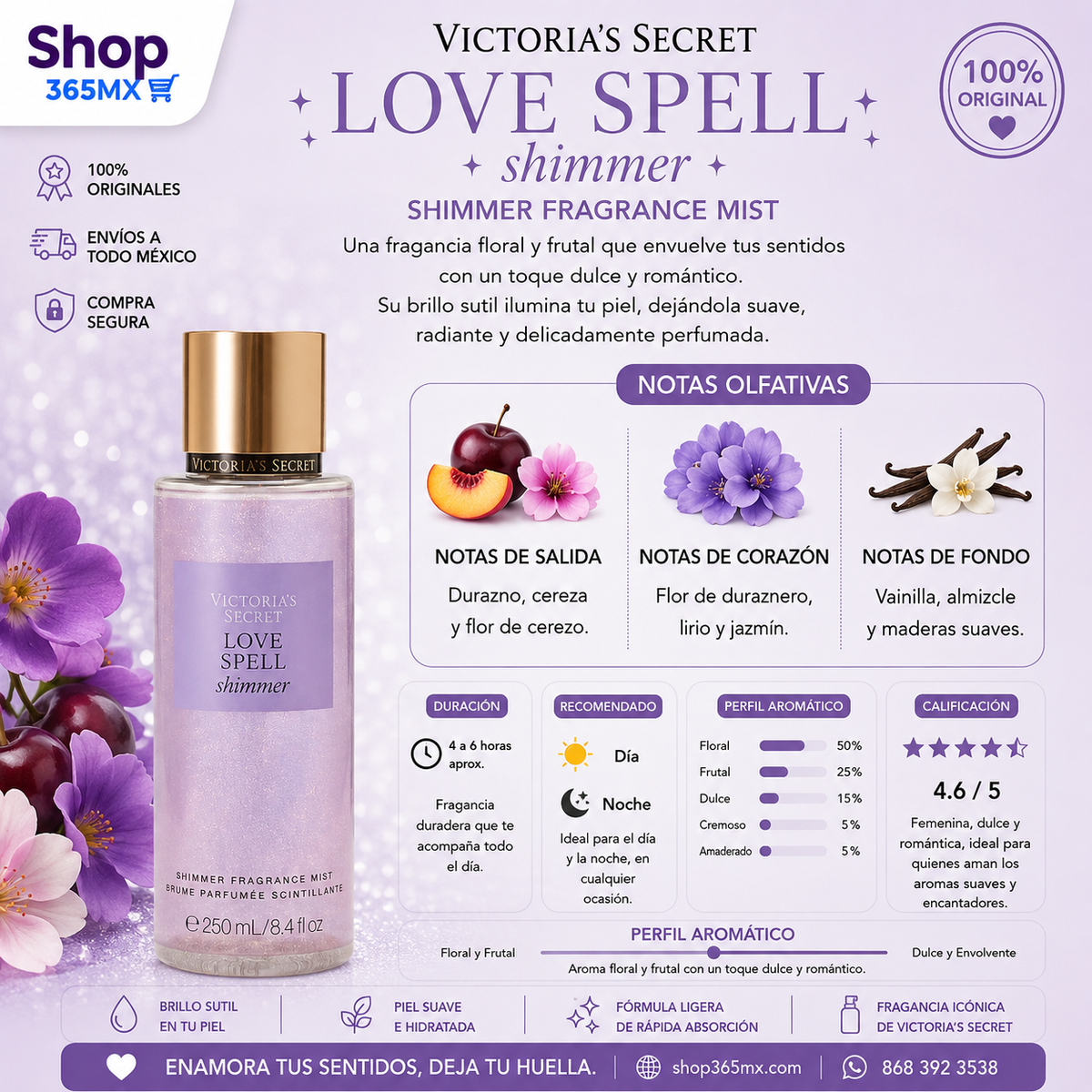 Body Mist Love Spell Shimmer – Brillo Radiante y Dulzura Irresistible Victoria’s Secret