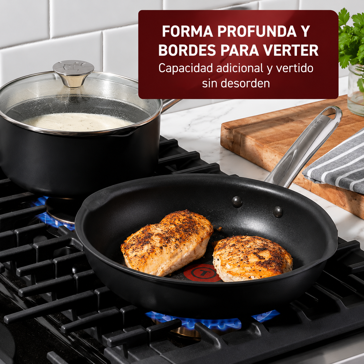 T-fal Cook & Strain Juego de Sartenes Antiadherentes de 2 Piezas, Sartenes de 10 y 11,5 Pulgadas, Negro