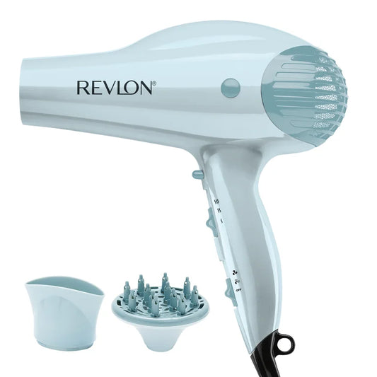 Revlon Secador de Cabello Iónico con Potenciador de Volumen, 1875W, Azul Plateado
