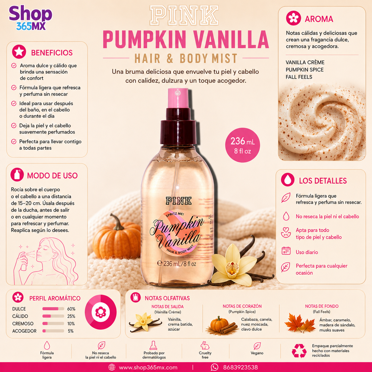 Pink Spritz me Hair & Body Mist Pumpkin Vanilla