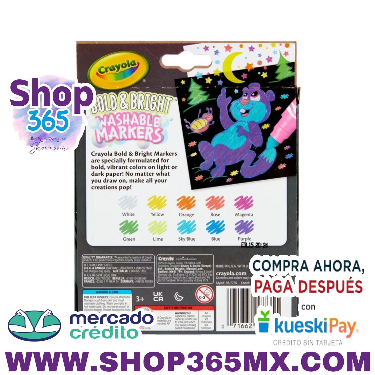 Marcadores lavables Crayola Bold & Bright, línea ancha, suministros para libros para colorear, 10 unidades