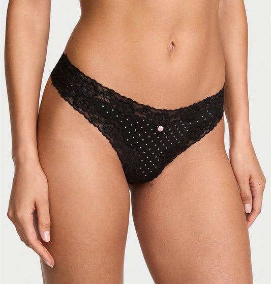 Panty Negro con Encaje y Lunares – Corte Tanga Femenino Victoria’s Secrets