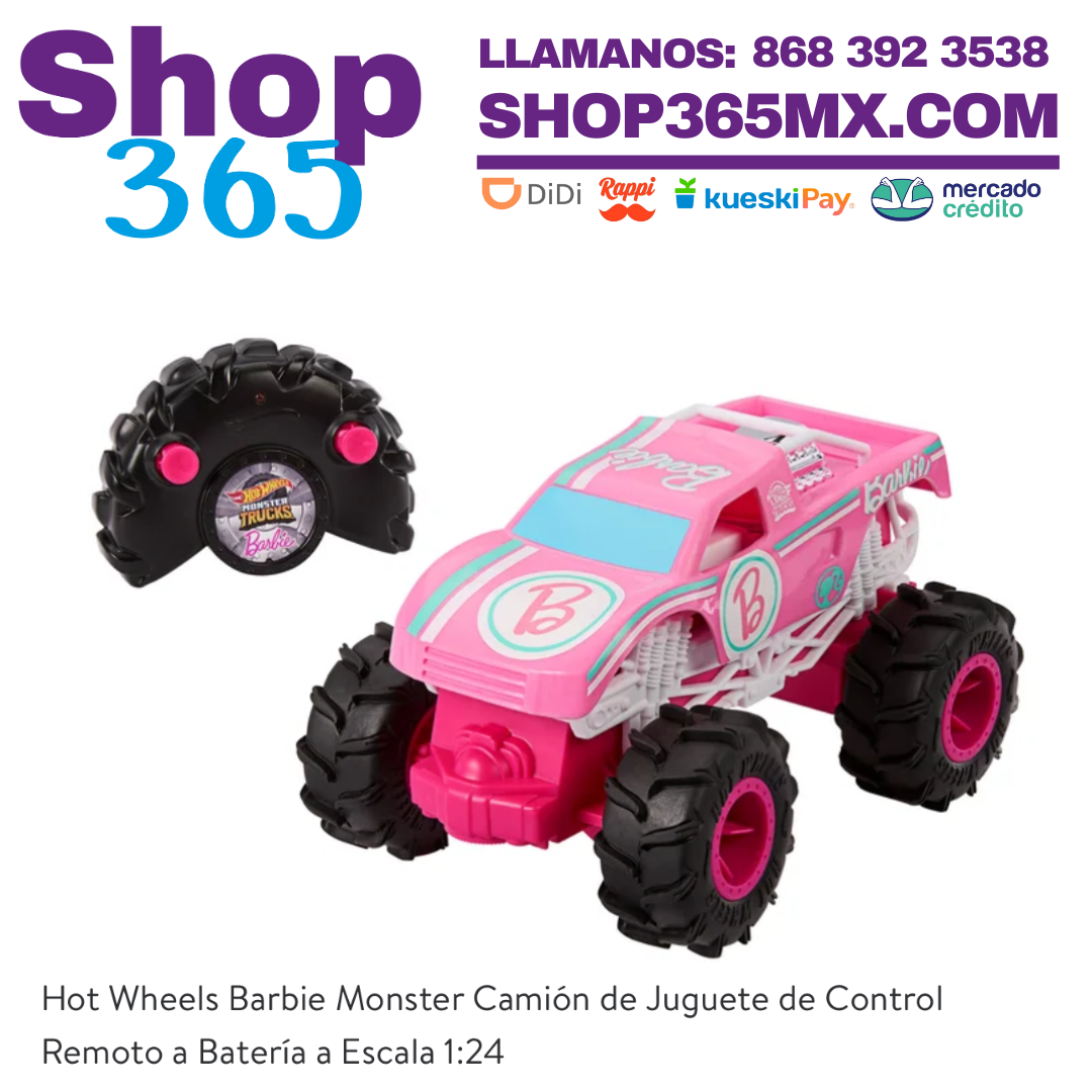 Hot Wheels Barbie Monster Camión de Juguete de Control Remoto a Batería a Escala 1:24