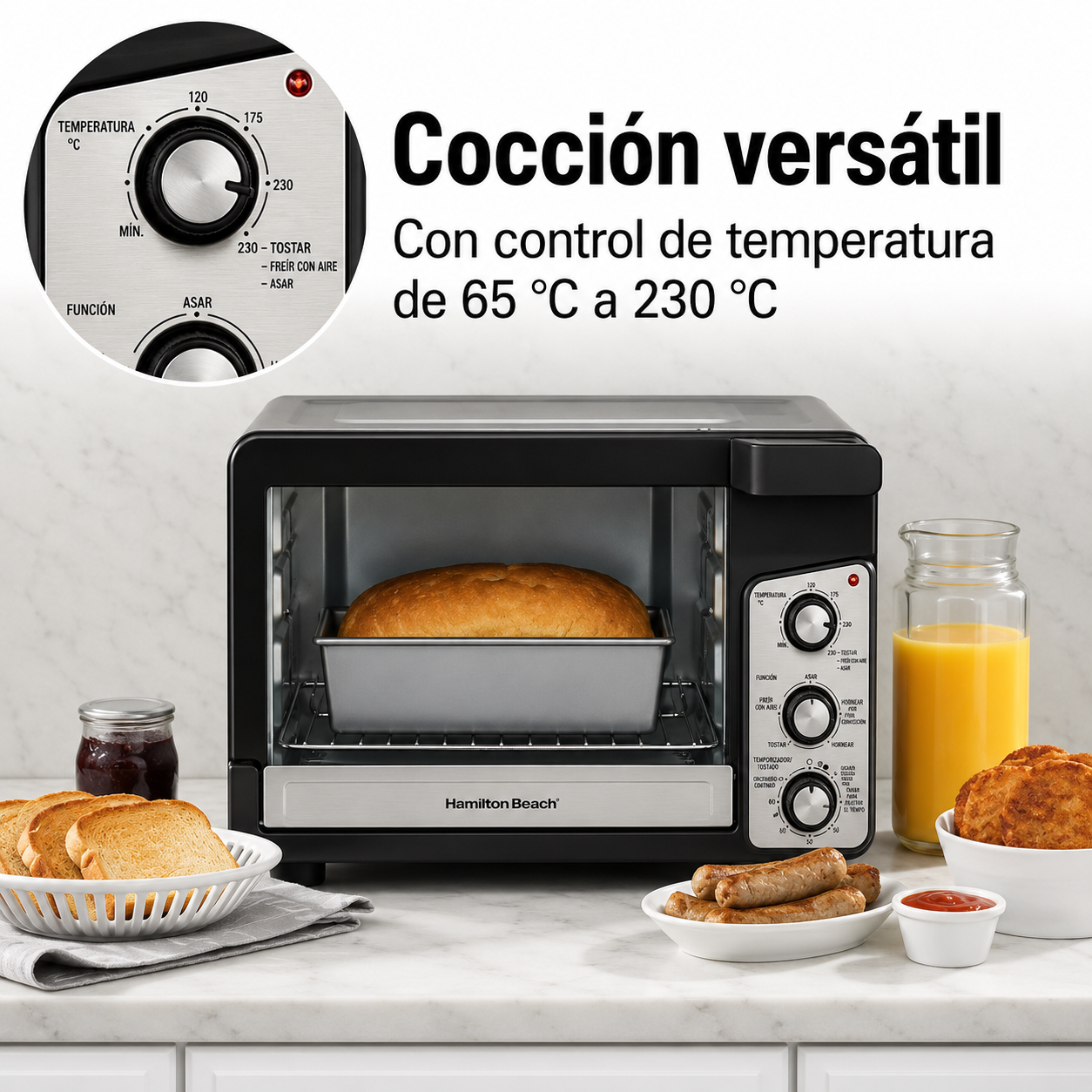 Hamilton Beach Easy View XL Horno Tostador con Freidora de Aire con Sure-crisp, 1750W, Capacidad para 6 Rebanadas, 31460