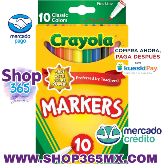 Crayola Classic Juego de marcadores de línea fina, 10 unidades, varios colores, suministros de regreso a la escuela para niños