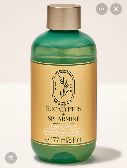 Bath & Body Works Aromatherapy Eucalyptus + Spearmint – Aceite Corporal y para Masajes con Karité y Argán 177 ml