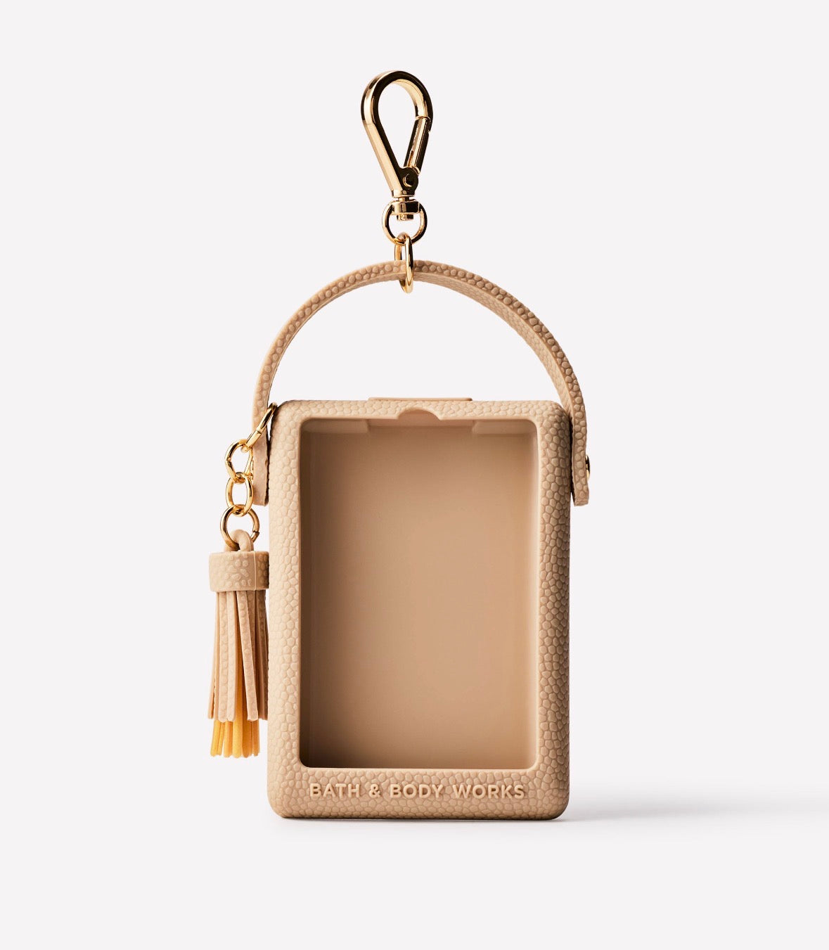 Bath & Body Works Porta Spray Antibacterial Beige con Tassel – Mini Bolso Holder 🤎✨