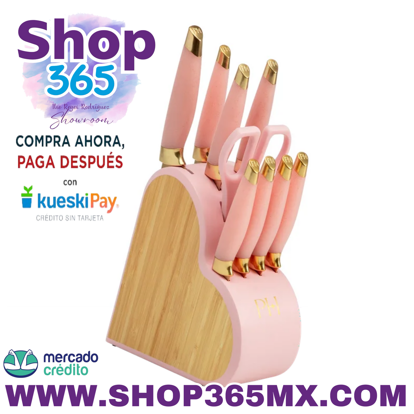 Paris Hilton Juego de bloques de cuchillos de acero inoxidable con forma de corazón, 10 piezas, color rosa
