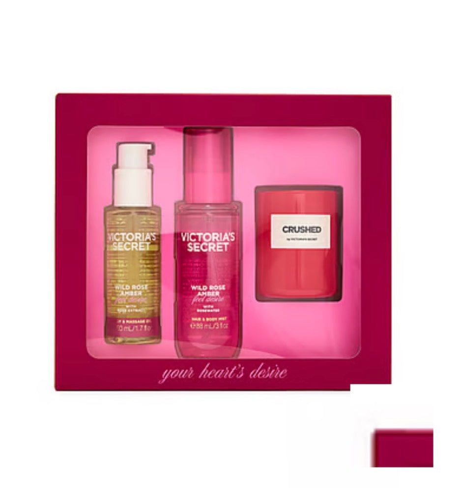 3-Piece Wild Rose Amber Gift Set ft. Exclusive Body Care Minis and Crushed Candle