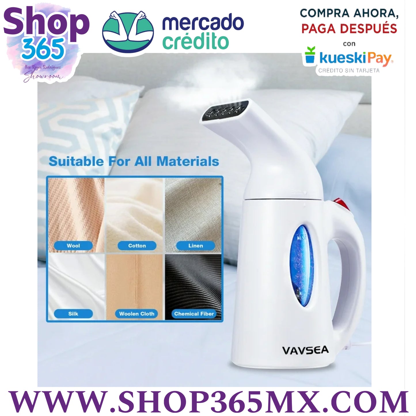 Steamer VAVSEA Vapor para Ropa, 700w Portable Garment Función de Apagado Automático, Arrugas / Vapor / Suavizado / Limpiar / Esterilizar, Blanco