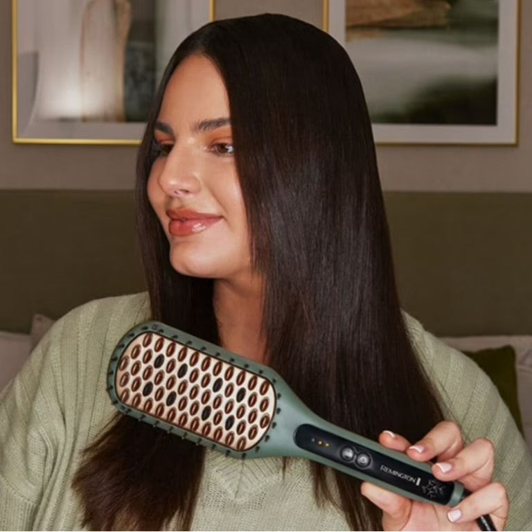 PR REMINGTON Botanicals™ Cepillo Alisador 2 en 1 para Mujer, Cerdas de Cerámica con Microacondicionadores de Origen Vegetal, Verde