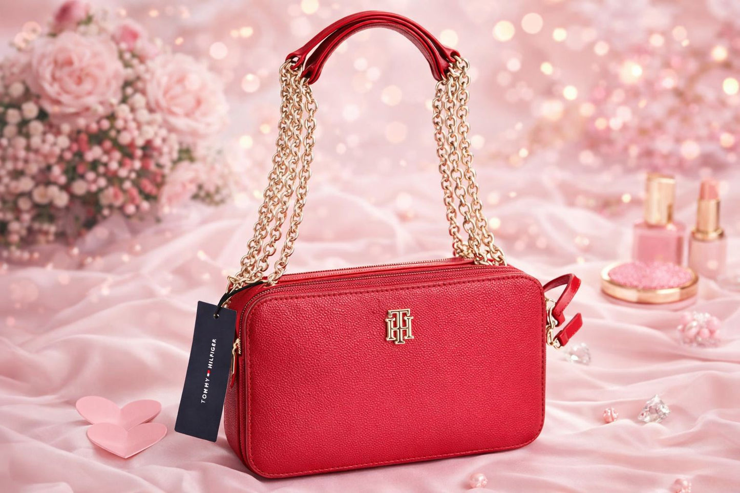 Bolsa Tommy Hilfiger Roja con Cadena Dorada