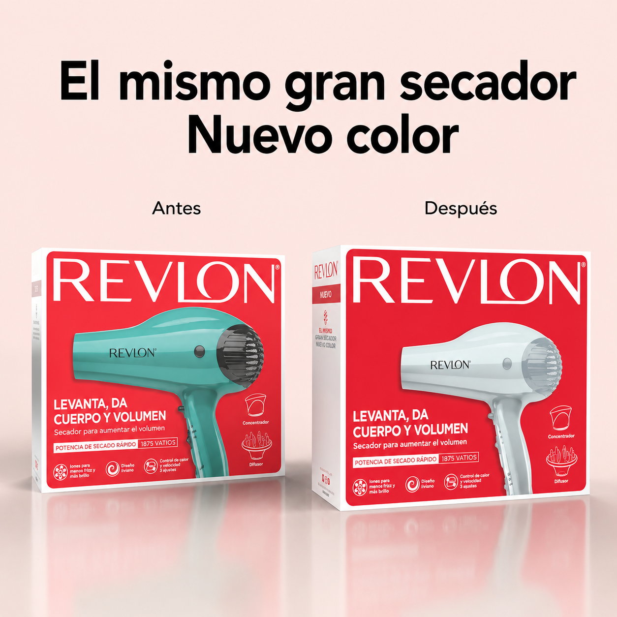 Revlon Secador de Cabello Iónico con Potenciador de Volumen, 1875W, Azul Plateado