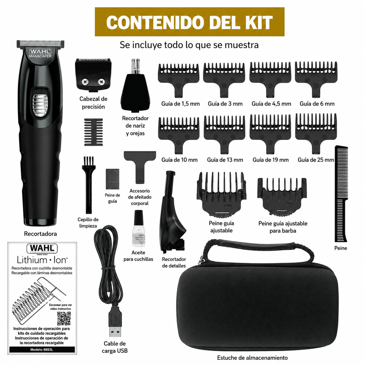 Wahl Manscaper Caja de Herramientas Recortadora Recargable para Recortar, Afeitar y Detallar para Hombre - 3024523