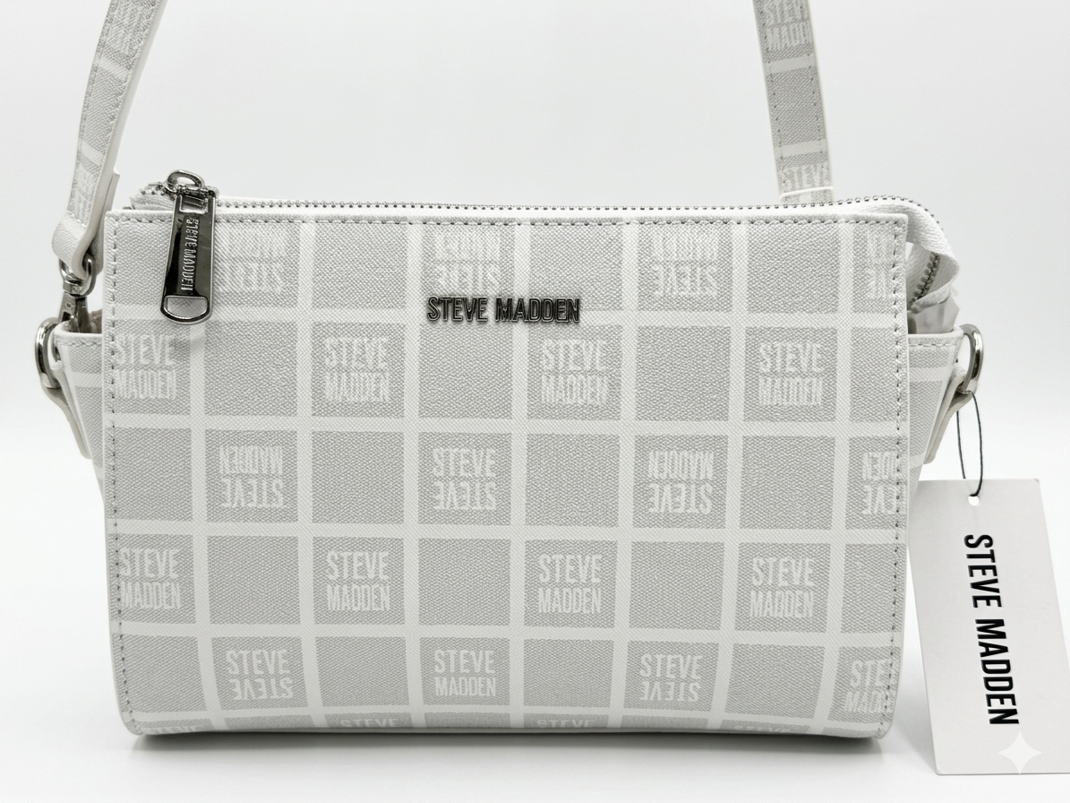STEVE MADDEN BLEXI TOP ZIP CROSSBODY WHITE/SILVER