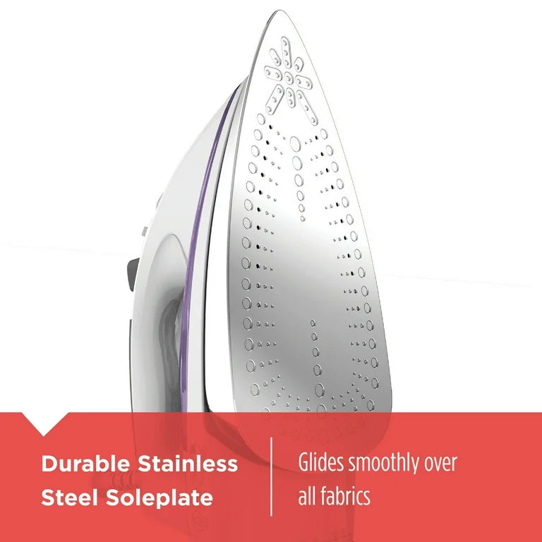 BLACK+DECKER Professional Steamer with Stainless Steel Sole and Extra Long Cord, Purple, IR1350S