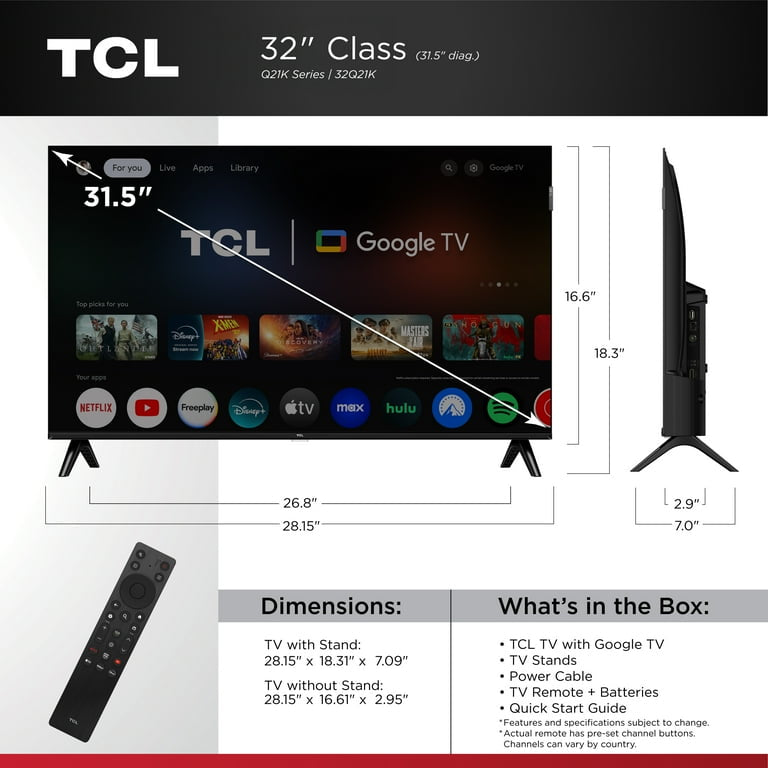 TCL 32" Serie Q21K (Nuevo 2025) 720P HD QLED Smart TV con Google TV – 32Q21K