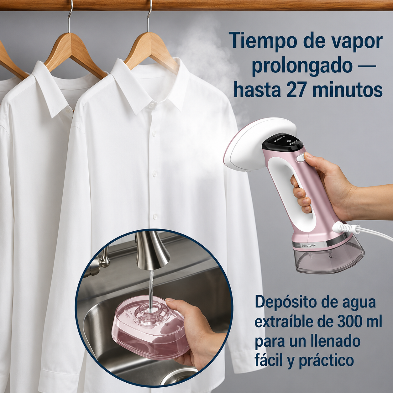 Hamilton Beach Vaporizador/hierro para Ropa 3 en 1: Versátil, Control de Vapor Ajustable y Selección de Telas